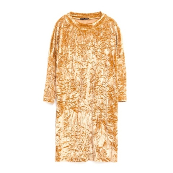 ZARA Collection | Gold Crushed Velvet Sack Dress - Picture 1 of 2